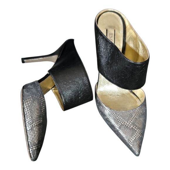 Emy Mack Elsa Black & Silver Printed Calf Pointed‎ Toe Heels Leather Size 7B - Picture 8 of 15